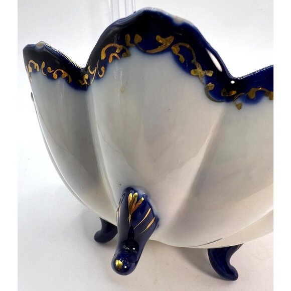 Vtg Hand Painted Porcelain Candy, Nut Dish, Colbalt Blue Floral Scalloped W/ Fee - Picture 5 of 5